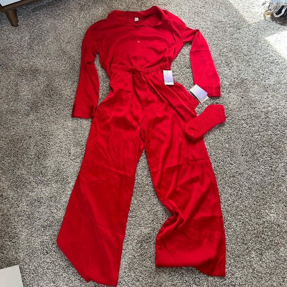 Red satin pajamas